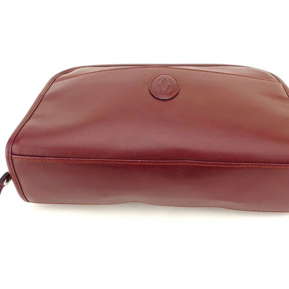 Authentic Cartier Clutch Bag Mast Line Bordeaux Gold Women Men - Picture 2 of 8